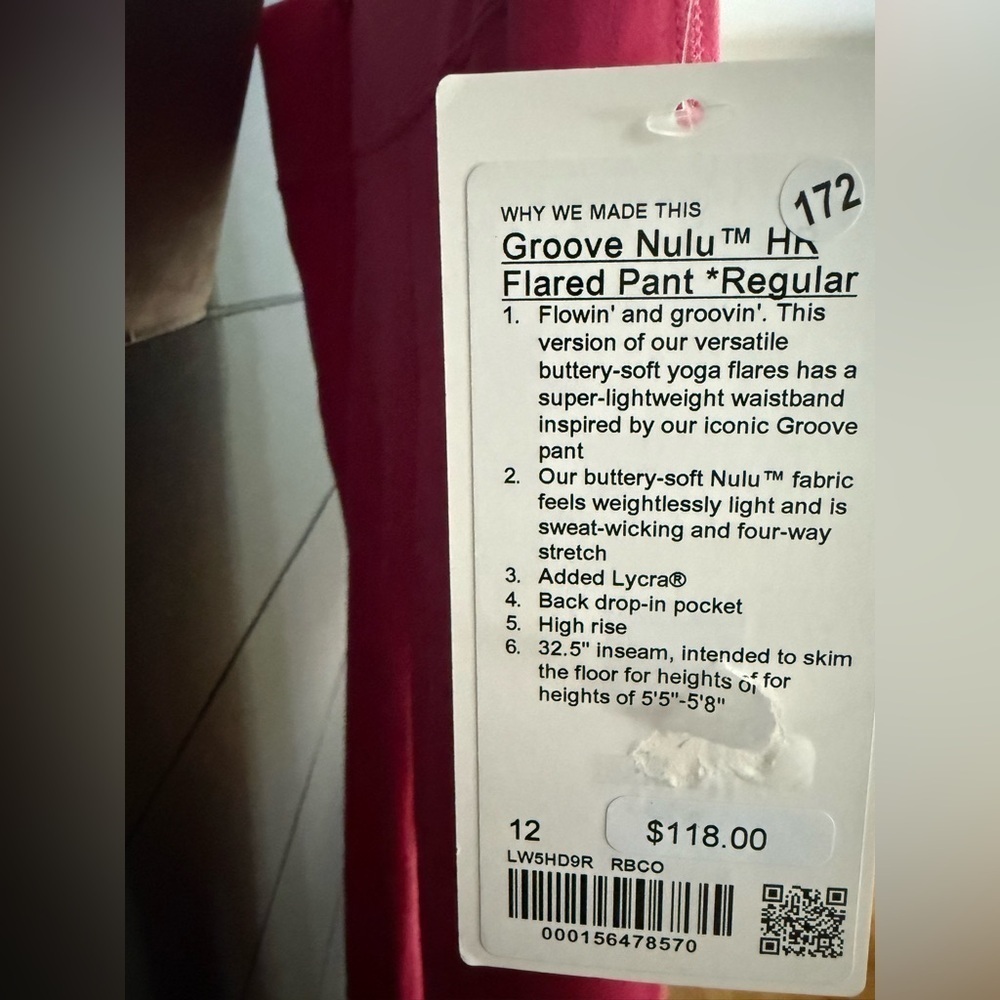 Lululemon High Rise Nulu Flare Groove leggings In Raspberry Coulis size 12 - Picture 5 of 5
